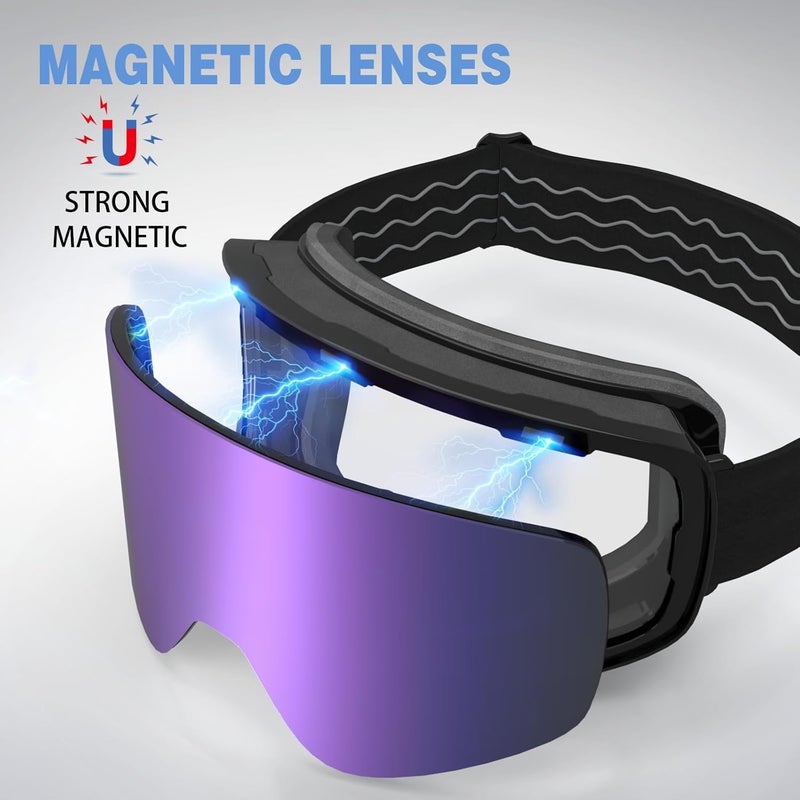 MXJ Gear SKi Goggles,Frameless Snowboard Goggles with 2 UV400 Magnet Ski Lenses,YH212 Anti-Fog Snow Goggles for Adult Men Women - Image 5